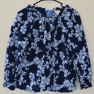 J. CREW Navy & Blue Long Sleeve Cotton Floral Blouse Size XXS